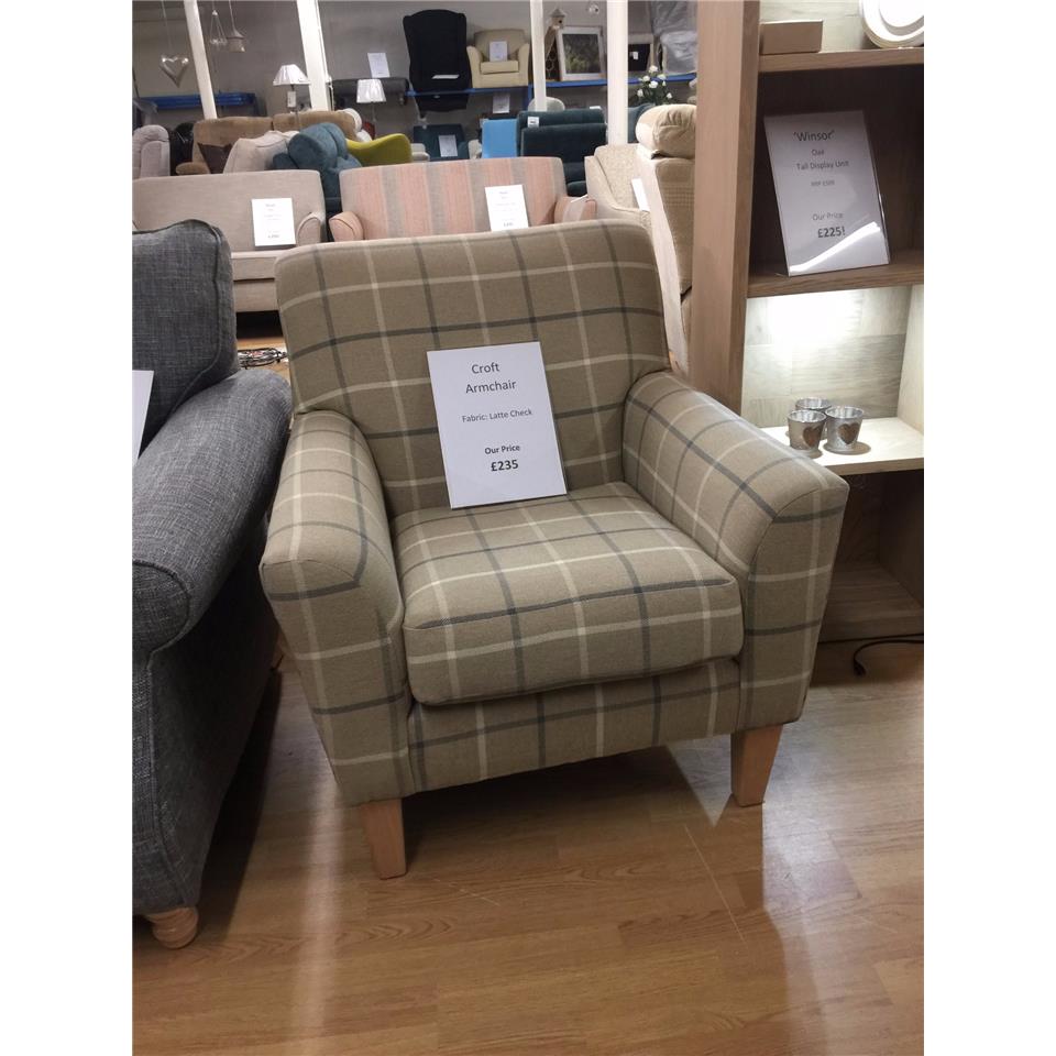 Croft Armchair / Accent Chair in Latte Tartan / Check Fabric